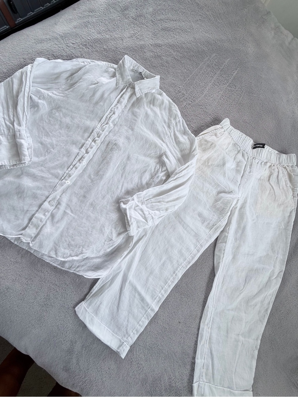 Zara Womens White Lightweight White Linen Shirt Top Pull-On Pants Set Size S-M